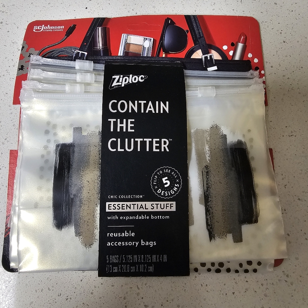 Ziploc accessory reusable bags with zipper chic collection 5 pack NEW